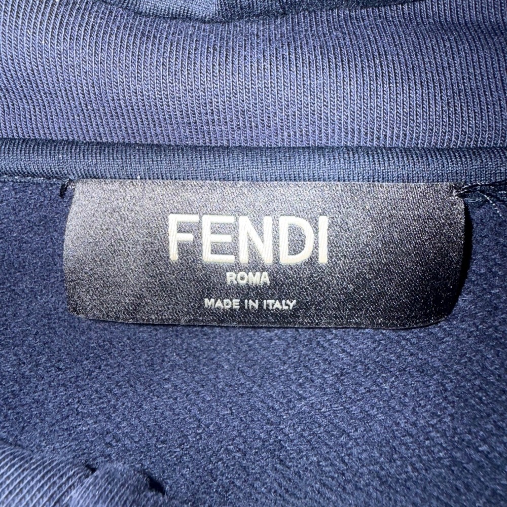 Fendi Roma Navy Blue Bag Bugs Eye Zip Up Hoodie FAF525 A53H XXL Made in‎ Italy - Picture 9 of 12
